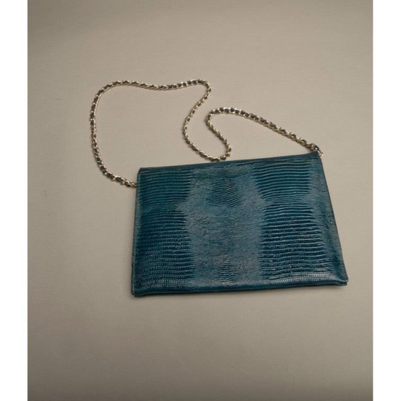 Blue Envelope Clutch Embossed Leather Bag Vintage Gift Accessories Made in Korea - Picture 4 of 7